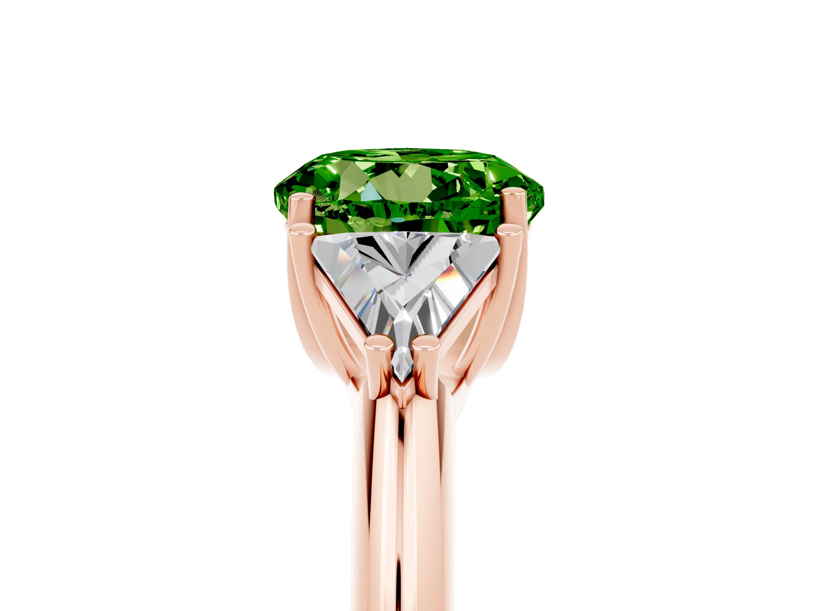 Rose gold Three-Stone Round Cut Cut Diamond Ring with Trillion Side Stones and Four-Prong Setting_5