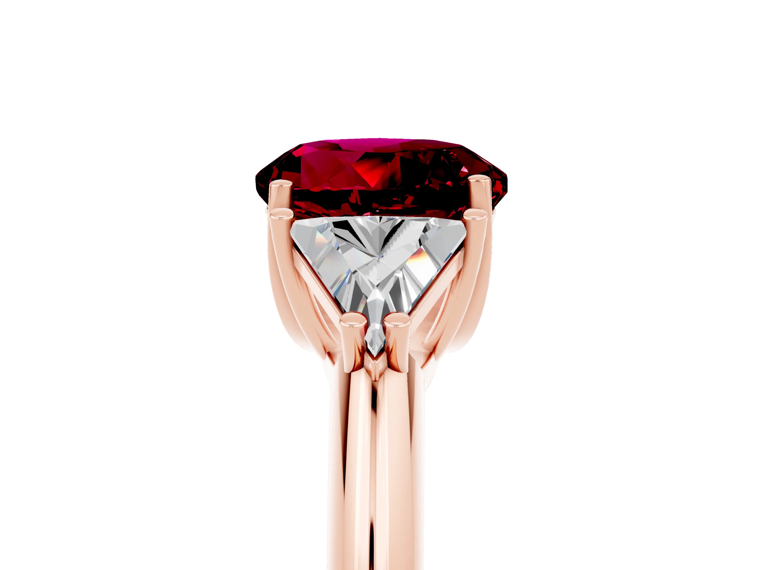 Rose gold Three-Stone Round Cut Cut Diamond Ring with Trillion Side Stones and Four-Prong Setting_5