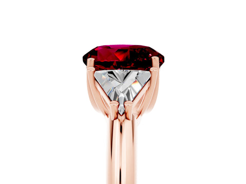 Rose gold Three-Stone Round Cut Cut Diamond Ring with Trillion Side Stones and Four-Prong Setting_5