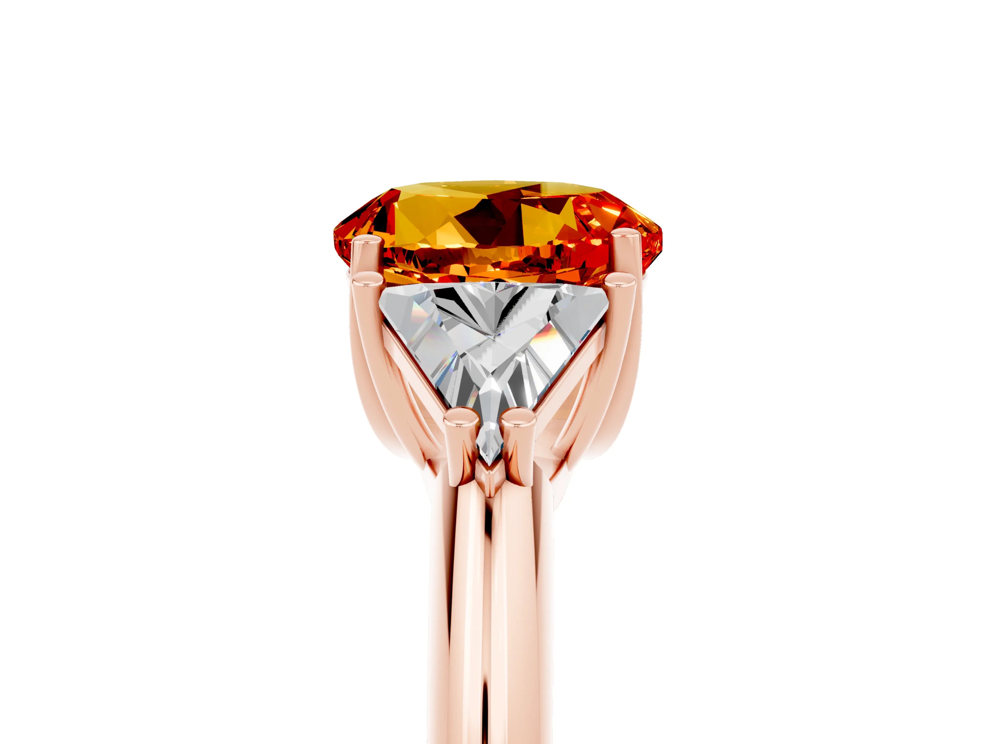 Rose gold Three-Stone Round Cut Cut Diamond Ring with Trillion Side Stones and Four-Prong Setting_5