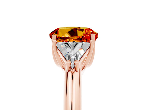 Rose gold Three-Stone Round Cut Cut Diamond Ring with Trillion Side Stones and Four-Prong Setting_5