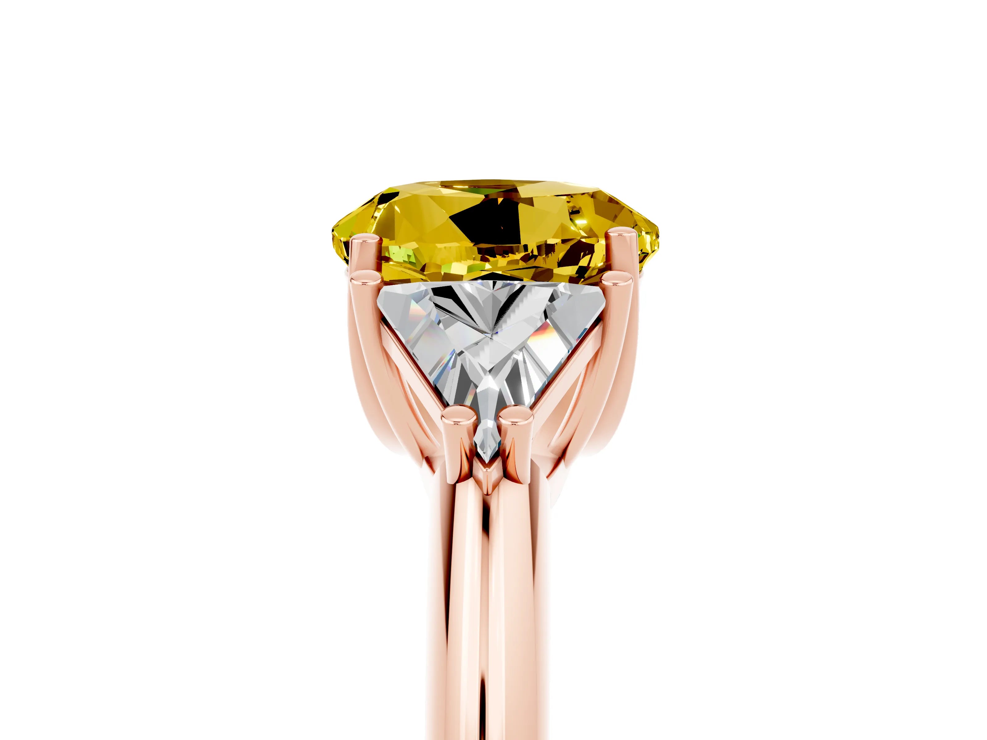 Rose gold Three-Stone Round Cut Cut Diamond Ring with Trillion Side Stones and Four-Prong Setting_5