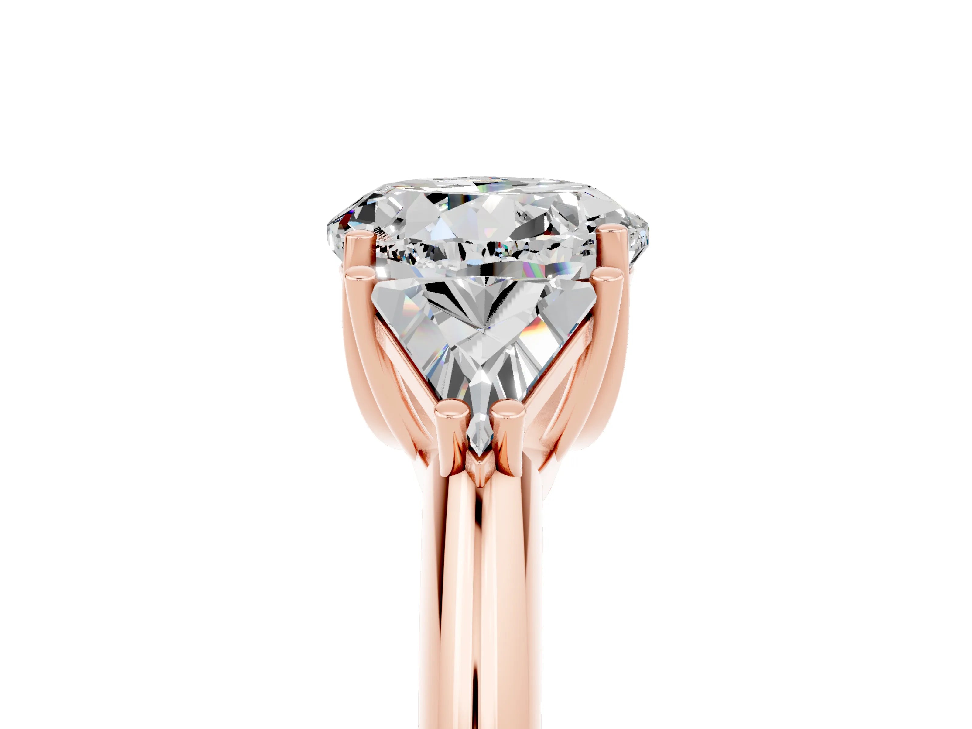 Rose gold Three-Stone Round Cut Cut Diamond Ring with Trillion Side Stones and Four-Prong Setting_5