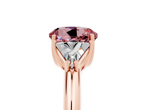Rose gold Three-Stone Round Cut Cut Diamond Ring with Trillion Side Stones and Four-Prong Setting_5