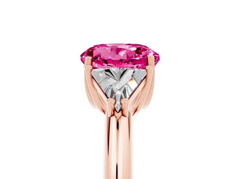 Rose gold Three-Stone Round Cut Cut Diamond Ring with Trillion Side Stones and Four-Prong Setting_5
