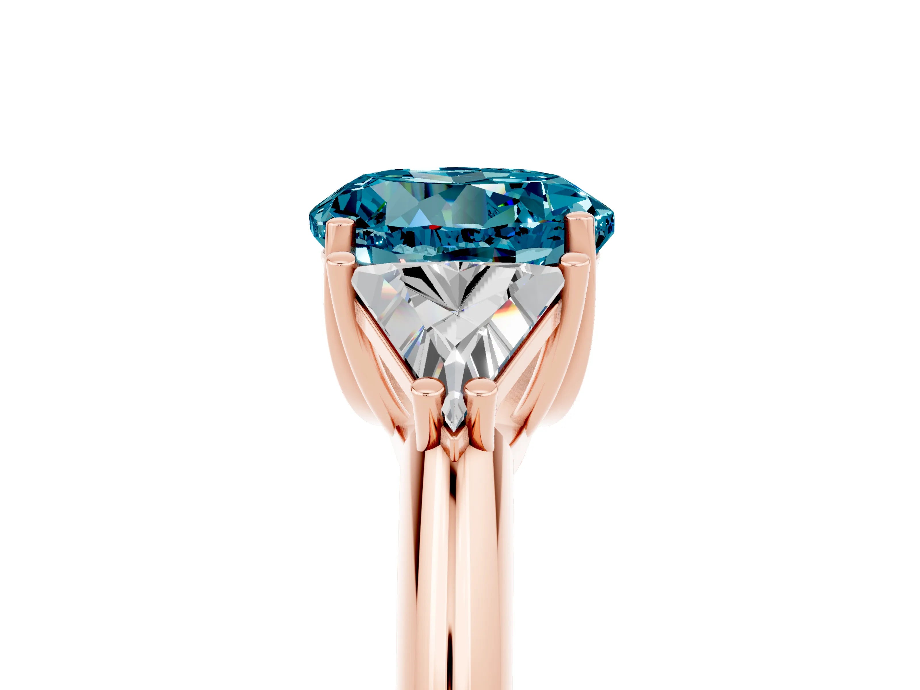 Rose gold Three-Stone Round Cut Cut Diamond Ring with Trillion Side Stones and Four-Prong Setting_5