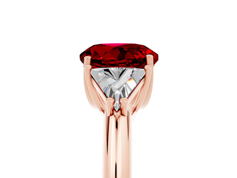 Rose gold Three-Stone Round Cut Cut Diamond Ring with Trillion Side Stones and Four-Prong Setting_5