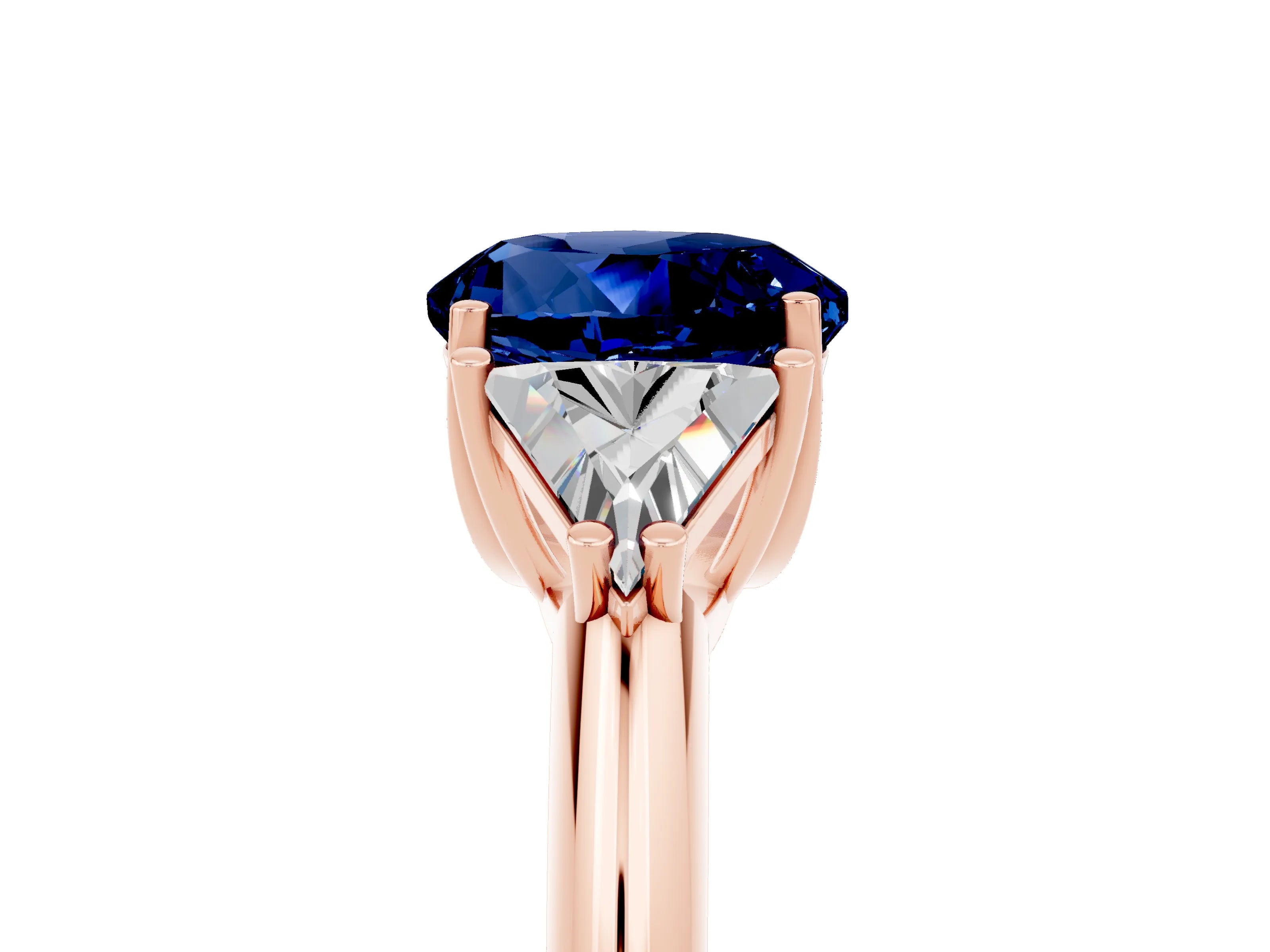 Rose gold Three-Stone Round Cut Cut Diamond Ring with Trillion Side Stones and Four-Prong Setting_5