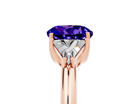 Rose gold Three-Stone Round Cut Cut Diamond Ring with Trillion Side Stones and Four-Prong Setting_5