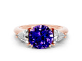 Rose gold Three-Stone Round Cut Cut Diamond Ring with Trillion Side Stones and Four-Prong Setting