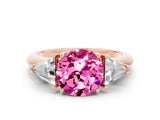Rose gold Three-Stone Round Cut Cut Diamond Ring with Trillion Side Stones and Four-Prong Setting