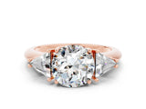 Rose gold Three-Stone Round Cut Cut Diamond Ring with Trillion Side Stones and Four-Prong Setting