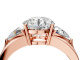 Rose gold Three-Stone Round Cut Cut Diamond Ring with Trillion Side Stones on a Split Shank Band_17