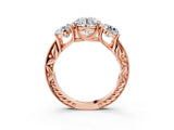 Rose gold Three-Stone Round Cut Cut Milgrain Pavé Engagement Ring_10