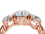 Rose gold Three-Stone Round Cut Cut Milgrain Pavé Engagement Ring_11