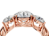 Rose gold Three-Stone Round Cut Cut Milgrain Pavé Engagement Ring_23