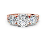 Rose gold Three-Stone Round Cut Cut Milgrain Pavé Engagement Ring_7