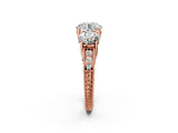 Rose gold Three-Stone Round Cut Cut Milgrain Pavé Engagement Ring_9