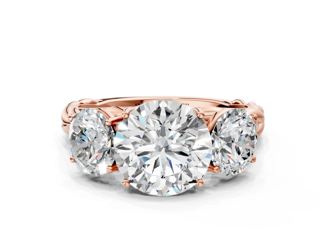 Rose gold Three-Stone Round Cut Diamond Braided Band Ring with Four-Prong Setting_37