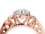 Rose gold Three-Stone Round Cut Diamond Cathedral Engagement Ring with Prong Setting_10