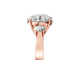 Rose gold Three-Stone Round Cut Diamond Cathedral Engagement Ring with Prong Setting_11