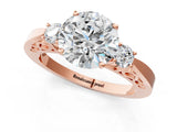 Rose gold Three-Stone Round Cut Diamond Cathedral Engagement Ring with Prong Setting_7
