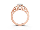 Rose gold Three-Stone Round Cut Diamond Cathedral Engagement Ring with Prong Setting_9