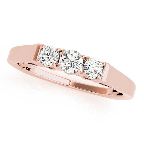 Rose gold Three-Stone Round Cut Diamond Channel Set Band with Prong Setting