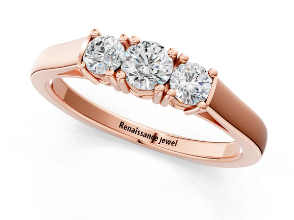Rose gold Three-Stone Round Cut Diamond Channel Set Band with Prong Setting