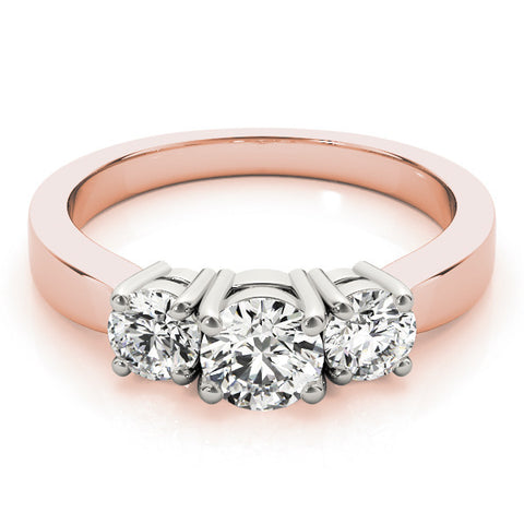 Rose gold Three-Stone Round Cut Diamond Engagement Ring with Flat Band and Four-Prong Setting 1