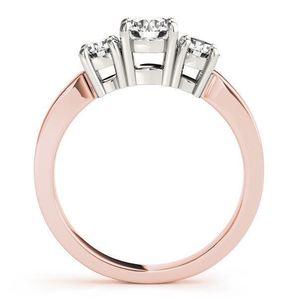 Rose gold Three-Stone Round Cut Diamond Engagement Ring with Flat Band and Four-Prong Setting 2