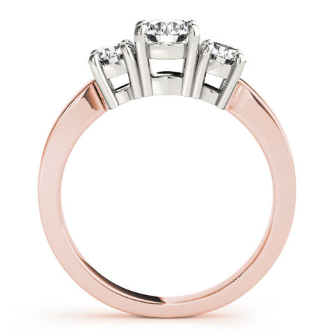 Rose gold Three-Stone Round Cut Diamond Engagement Ring with Flat Band and Four-Prong Setting 2