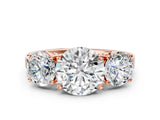 Rose gold Three-Stone Round Cut Diamond Engagement Ring with Flat Band and Four-Prong Setting_23