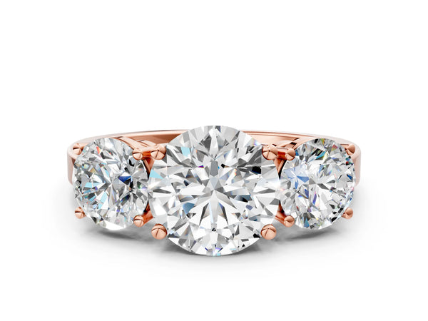 Rose gold Three-Stone Round Cut Diamond Engagement Ring with Flat Band and Four-Prong Setting