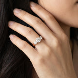 Rose gold Three-Stone Round Cut Diamond Engagement Ring with Flat Band and Four-Prong Setting_24