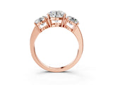 Rose gold Three-Stone Round Cut Diamond Engagement Ring with Flat Band and Four-Prong Setting_26
