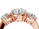 Rose gold Three-Stone Round Cut Diamond Engagement Ring with Flat Band and Four-Prong Setting_27