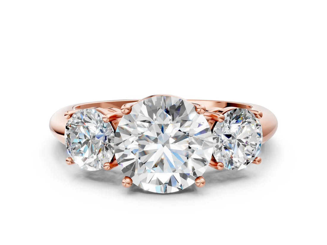 Rose gold Three-Stone Round Cut Diamond Engagement Ring with Prong Setting on a White Gold Band_30