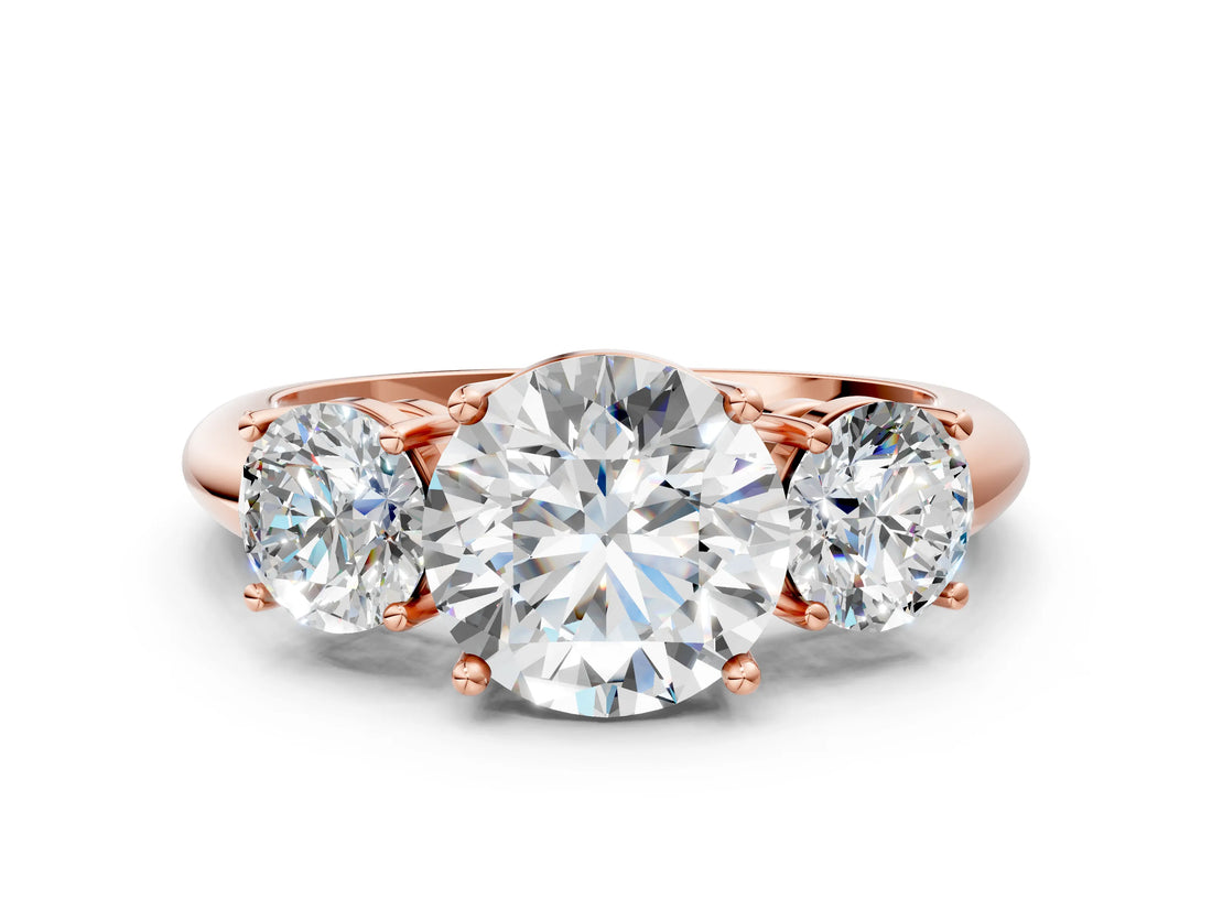 Rose gold Three-Stone Round Cut Diamond Engagement Ring with Prong Setting on a White Gold Band_6