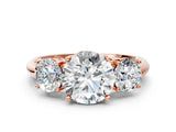 Rose gold Three-Stone Round Cut Diamond Engagement Ring with Prong Setting on a White Gold Band_6