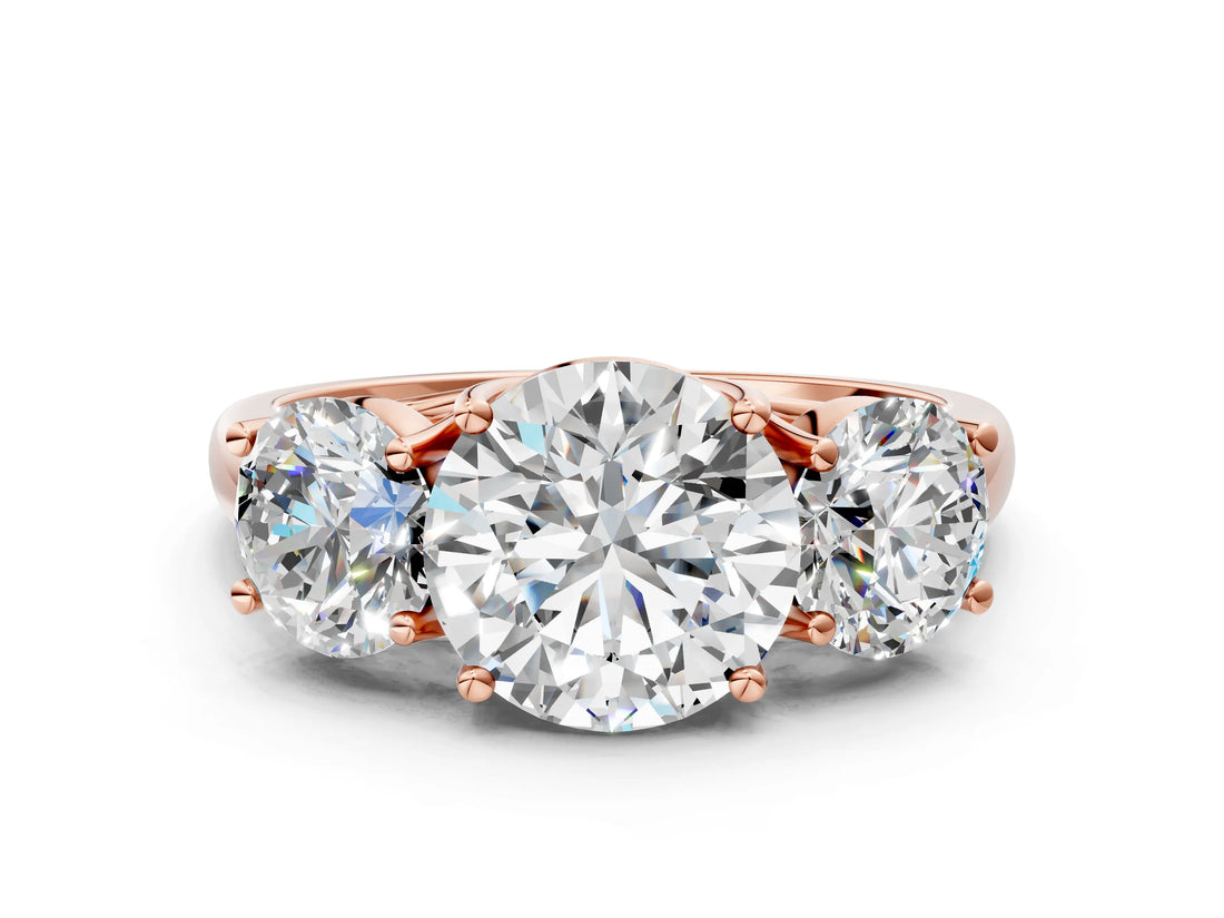 Rose gold Three-Stone Round Cut Diamond Engagement Ring with Prong Setting_3