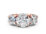 Rose gold Three-Stone Round Cut Diamond Engagement Ring with Prong Setting_3