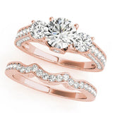 Rose gold Three-Stone Round Cut Diamond Engagement Ring with Split Shank and Prong Setting 1