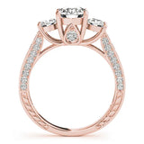 Rose gold Three-Stone Round Cut Diamond Engagement Ring with Split Shank and Prong Setting 2