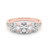 Rose gold Three-Stone Round Cut Diamond Pavé Band with Four-Prong Setting 1