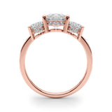 Rose gold Three-Stone Round Cut Diamond Pavé Band with Four-Prong Setting 2
