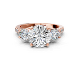 Rose gold Three-Stone Round Cut Diamond Pavé Band with Four-Prong Setting_36