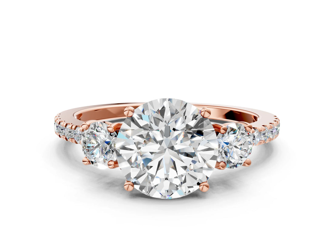 Rose gold Three-Stone Round Cut Diamond Pavé Band with Prong Setting_18