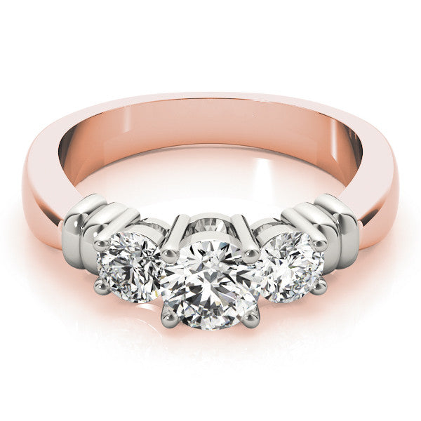 Rose gold Three-Stone Round Cut Diamond Ring with Channel Band and Prong Setting 1