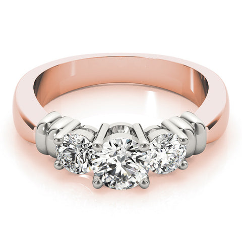 Rose gold Three-Stone Round Cut Diamond Ring with Channel Band and Prong Setting 1